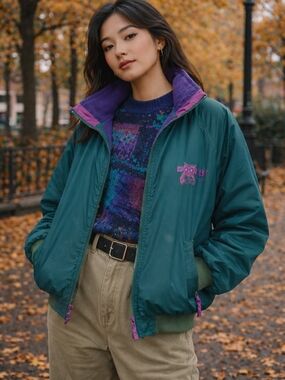 Hooters Magazine Rare Green Reversible-Style Bomber Jacket Colour Black  Large